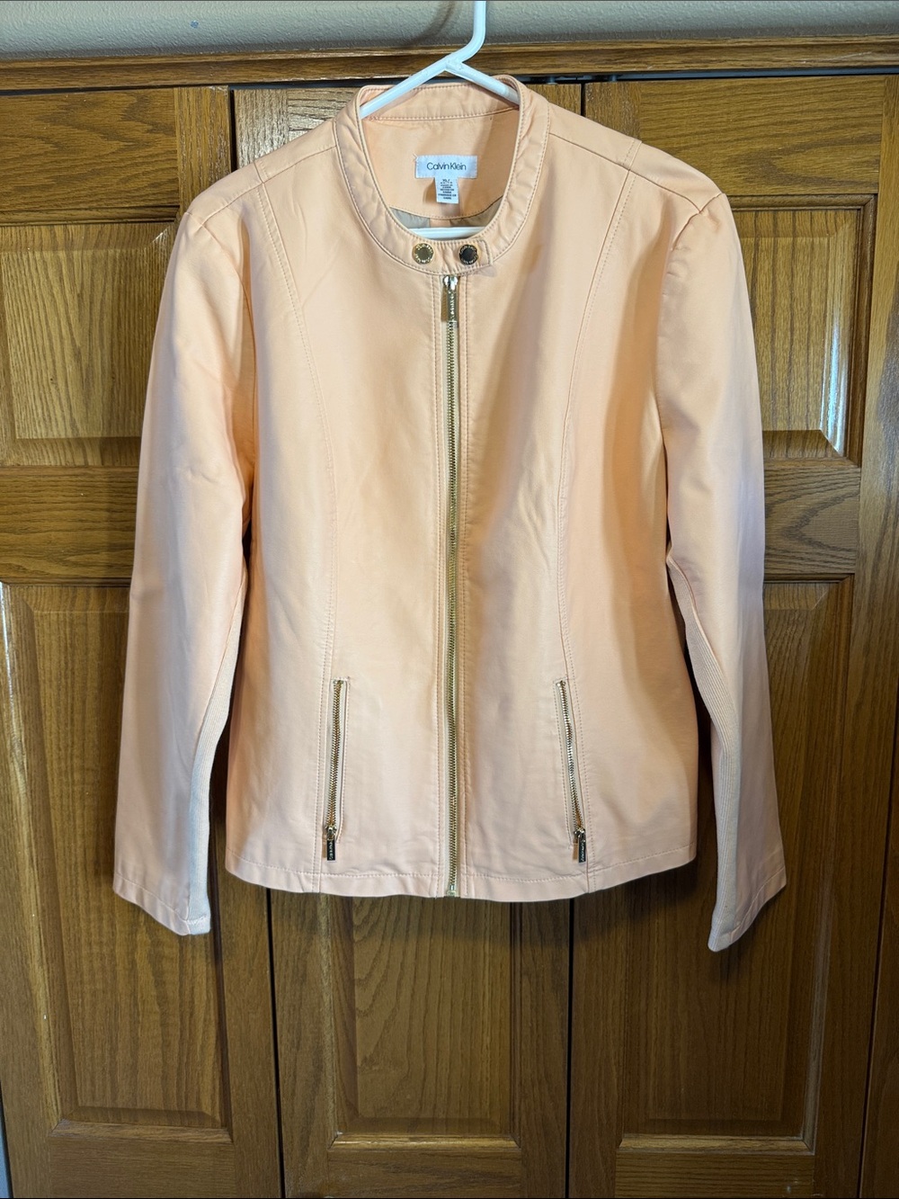 Calvin Klein Women's Light Pink Zip-Front Leather Jacket-XL